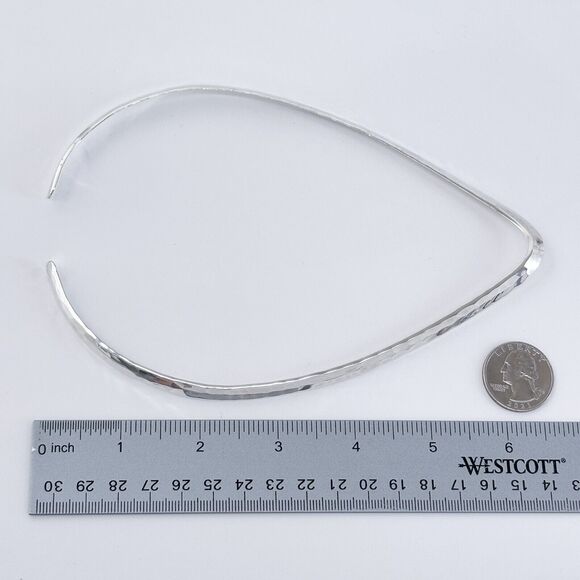 Vintage 32.8 Gram Sterling Silver 925 Hammered V Shape Collar Necklace 17" - Picture 4 of 5